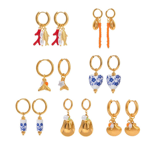 Youthway Flower Heart Ceramic Drop Dangle Stainless Steel Earrings Party Charm Romantic Jewelry for Women Gift 2024 - PratSN