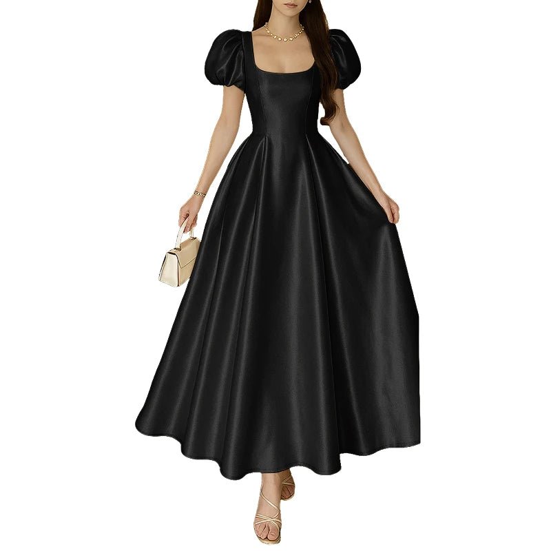 ZANZEA Elegant Chic Women Satin Wedding Guest Party Long Dresses Square Neck Short Puff Sleeve Fitted Waist A - Line Dress S - 3XL - PratSN