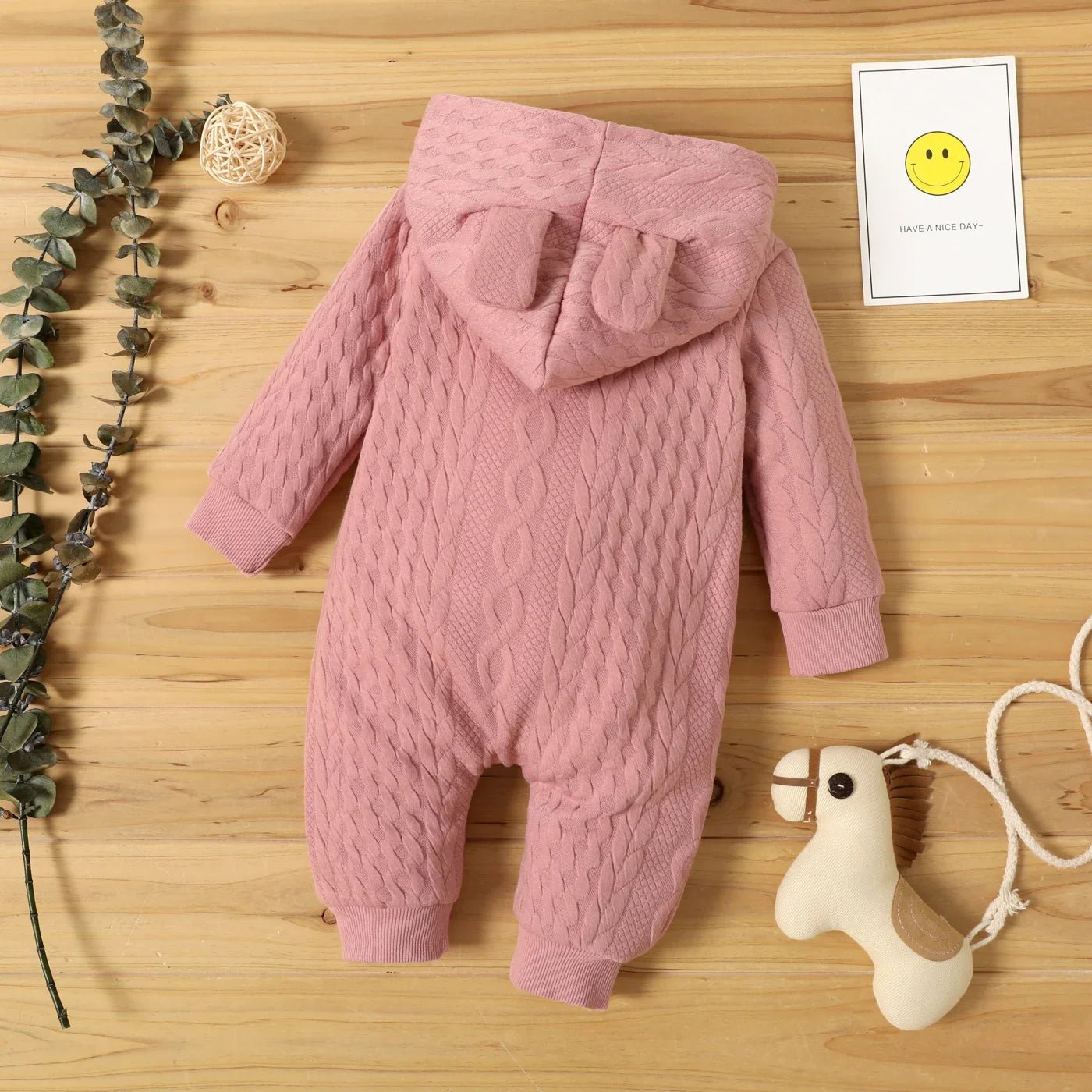 0 - 18 Month Newborn Baby Romper Boys Girls Cute Ears Solid Hooded Long Sleeve Baby Bodysuit Clothes Infant Autumn&Winter Costumes - PratSN