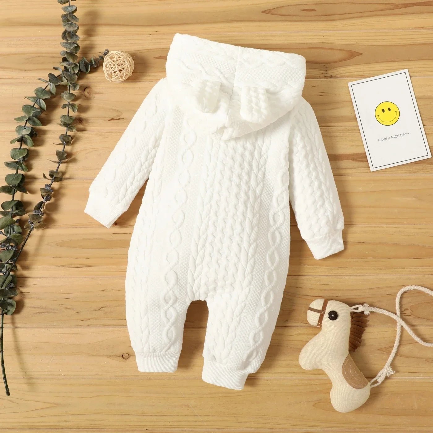 0 - 18 Month Newborn Baby Romper Boys Girls Cute Ears Solid Hooded Long Sleeve Baby Bodysuit Clothes Infant Autumn&Winter Costumes - PratSN