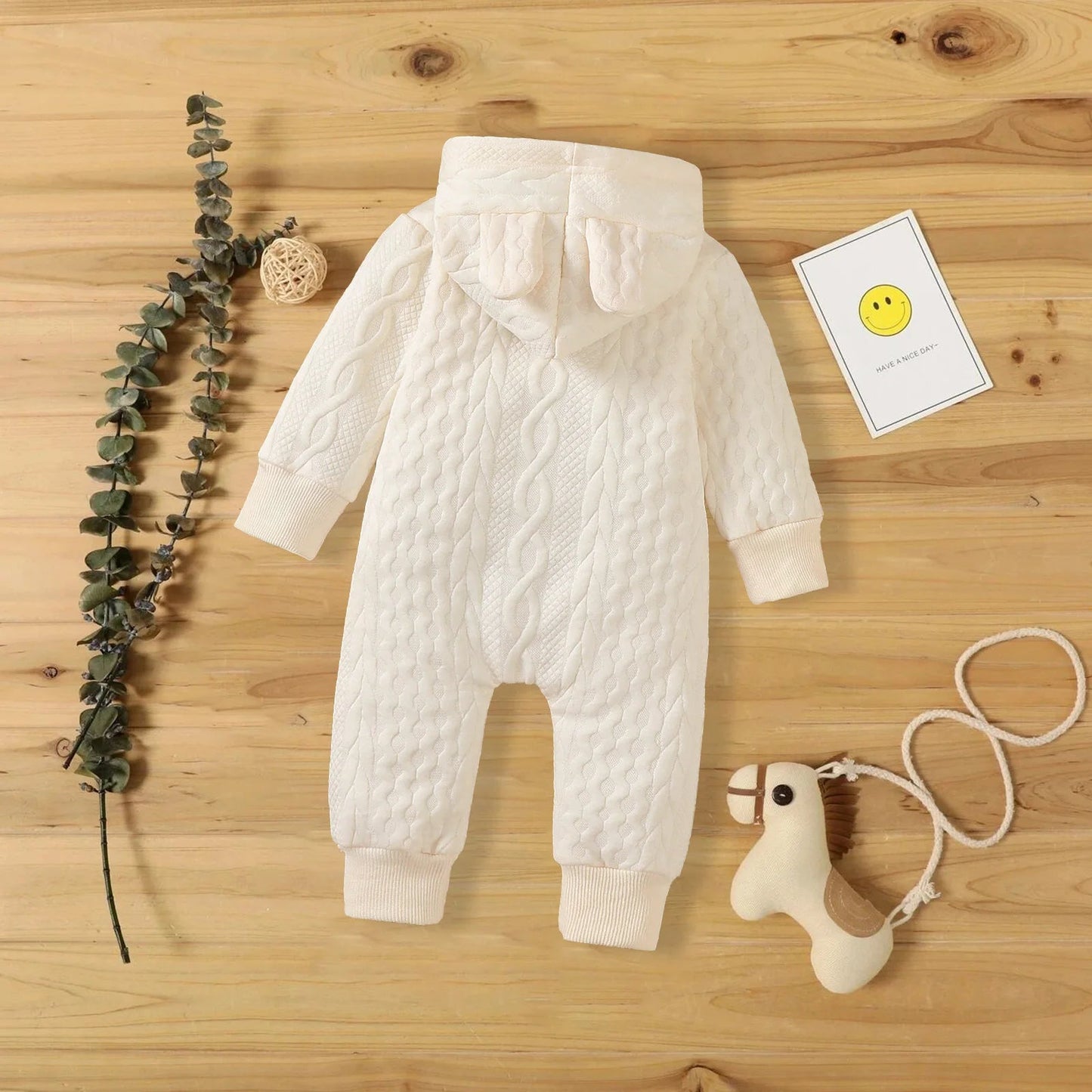 0 - 18 Month Newborn Baby Romper Boys Girls Cute Ears Solid Hooded Long Sleeve Baby Bodysuit Clothes Infant Autumn&Winter Costumes - PratSN