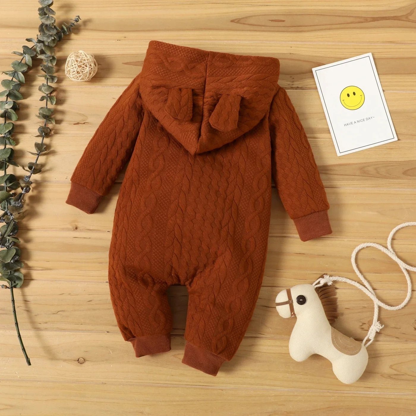 0 - 18 Month Newborn Baby Romper Boys Girls Cute Ears Solid Hooded Long Sleeve Baby Bodysuit Clothes Infant Autumn&Winter Costumes - PratSN