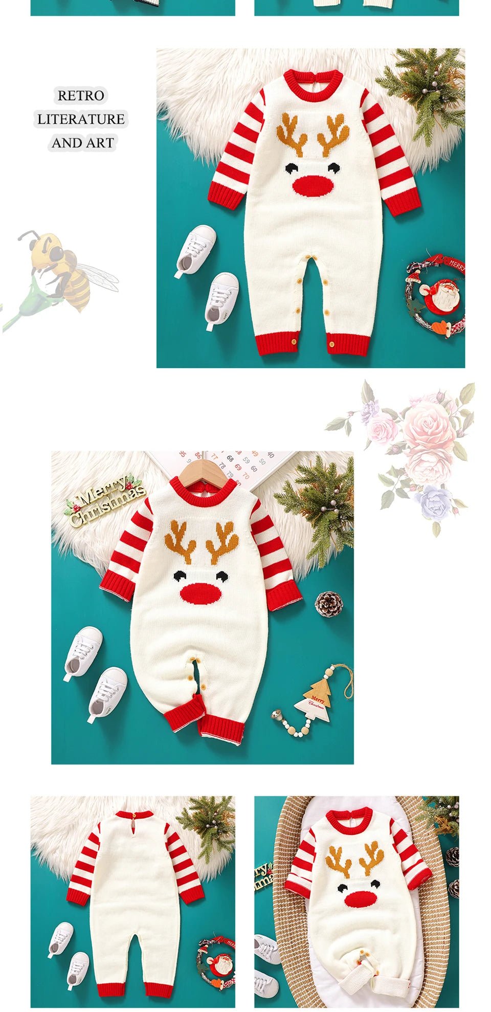 0 - 18m Christmas Baby Unisex Rompers Winter Reindeer Knitted Newborn Boys Girls Long Sleeve Jumpsuits One Pieces Infant Playsuits - PratSN