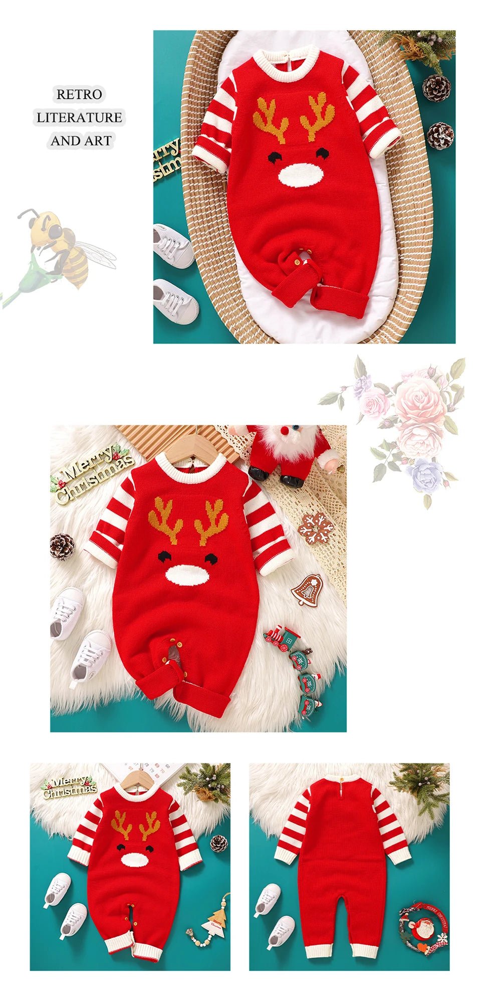 0 - 18m Christmas Baby Unisex Rompers Winter Reindeer Knitted Newborn Boys Girls Long Sleeve Jumpsuits One Pieces Infant Playsuits - PratSN