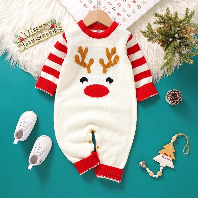 0 - 18m Christmas Baby Unisex Rompers Winter Reindeer Knitted Newborn Boys Girls Long Sleeve Jumpsuits One Pieces Infant Playsuits - PratSN