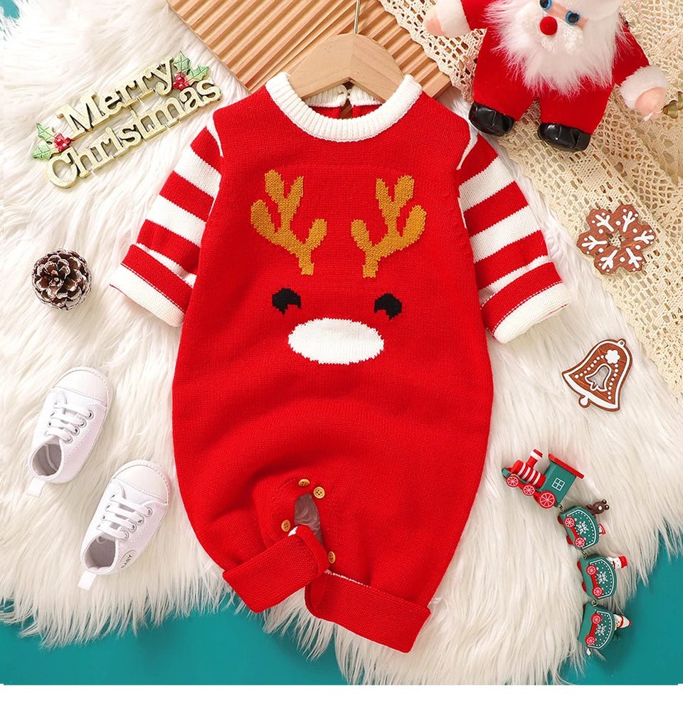 0 - 18m Christmas Baby Unisex Rompers Winter Reindeer Knitted Newborn Boys Girls Long Sleeve Jumpsuits One Pieces Infant Playsuits - PratSN