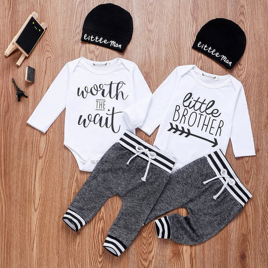 0 - 18Months Newborn Infant Baby Boy Clothes Cotton Sets Long Sleeve Romper Pant Hats Outfit 3Pcs Baby Warm Clothing - PratSN