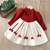 1 - 10Years Girls Sweater Dress Children Winter Knit Clothes Long Sleeves Casual Outfits Bow Toddler Red Princess Party Dresses - PratSN