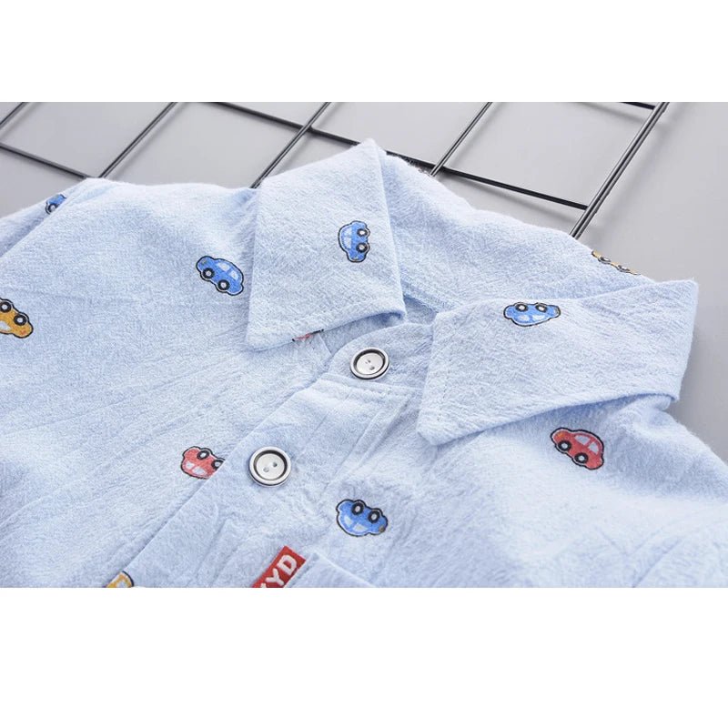 1 - 4 Years Spring Autumn Handsome Boys Clothing Set Full Sleeve Little Car Pattern Shirt+Jeans 2Pcs Suit For Kids Children Outfit - PratSN
