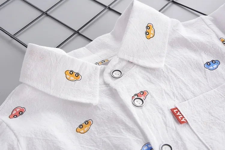 1 - 4 Years Spring Autumn Handsome Boys Clothing Set Full Sleeve Little Car Pattern Shirt+Jeans 2Pcs Suit For Kids Children Outfit - PratSN