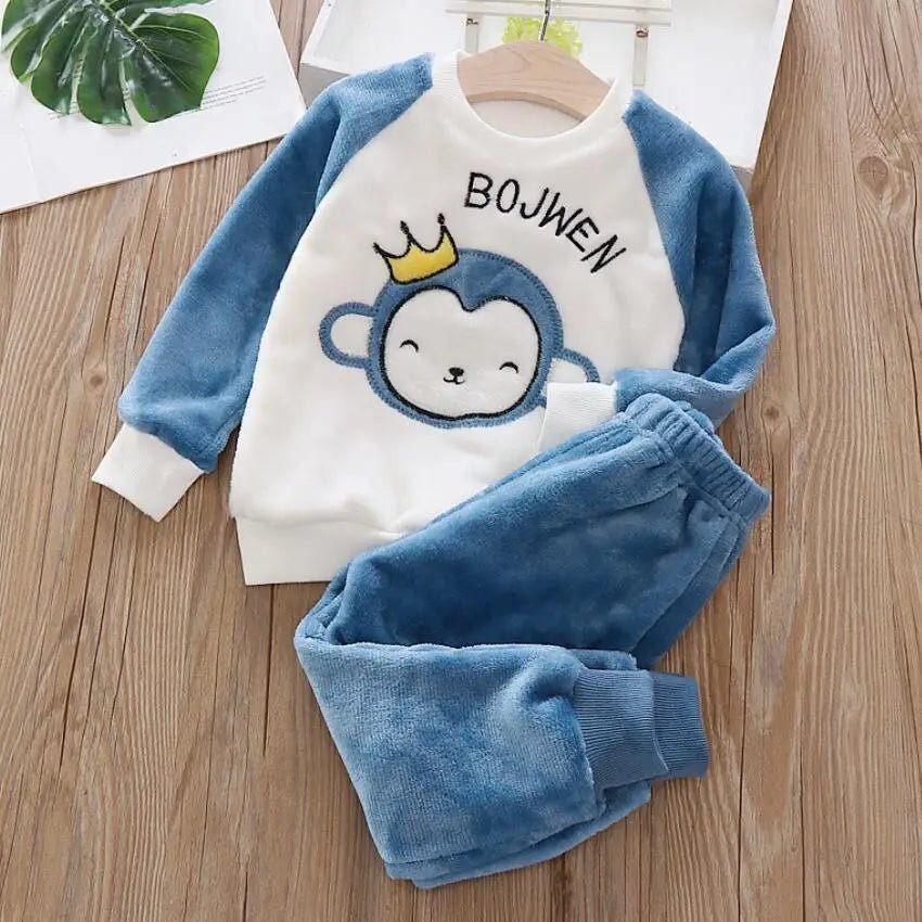 1 - 4Y Boys Pantsuit Plus Velvet Flannel Family Outfit Child Winter Warm Sleepwear Suit Girls Thick Coral Fleece Pajama Sets 2Pcs - PratSN