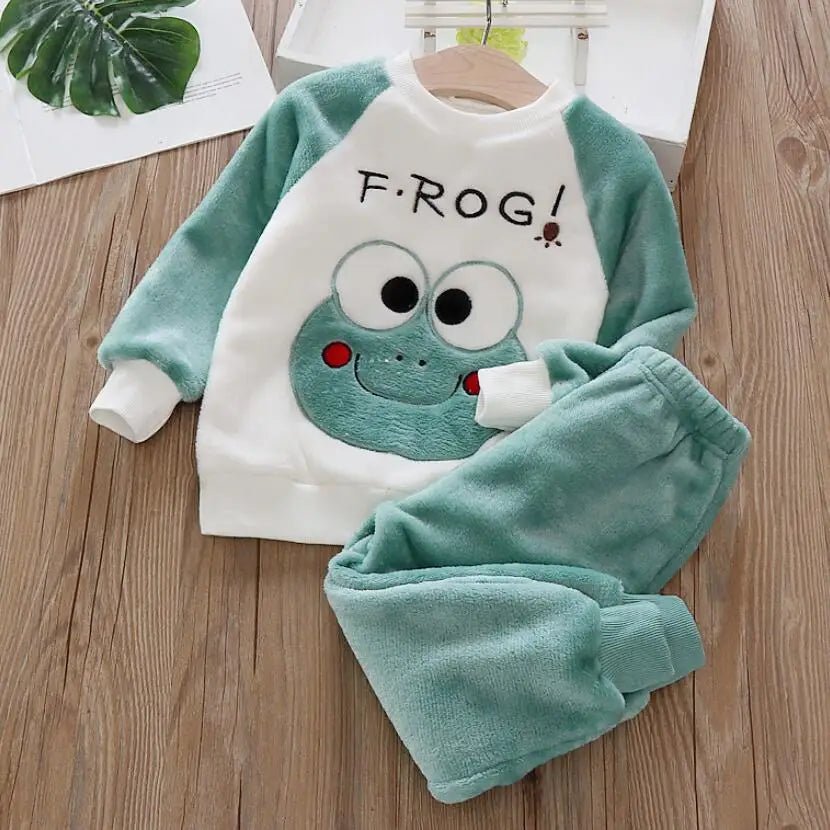 1 - 4Y Boys Pantsuit Plus Velvet Flannel Family Outfit Child Winter Warm Sleepwear Suit Girls Thick Coral Fleece Pajama Sets 2Pcs - PratSN