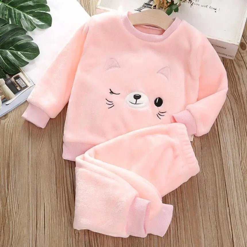 1 - 4Y Boys Pantsuit Plus Velvet Flannel Family Outfit Child Winter Warm Sleepwear Suit Girls Thick Coral Fleece Pajama Sets 2Pcs - PratSN