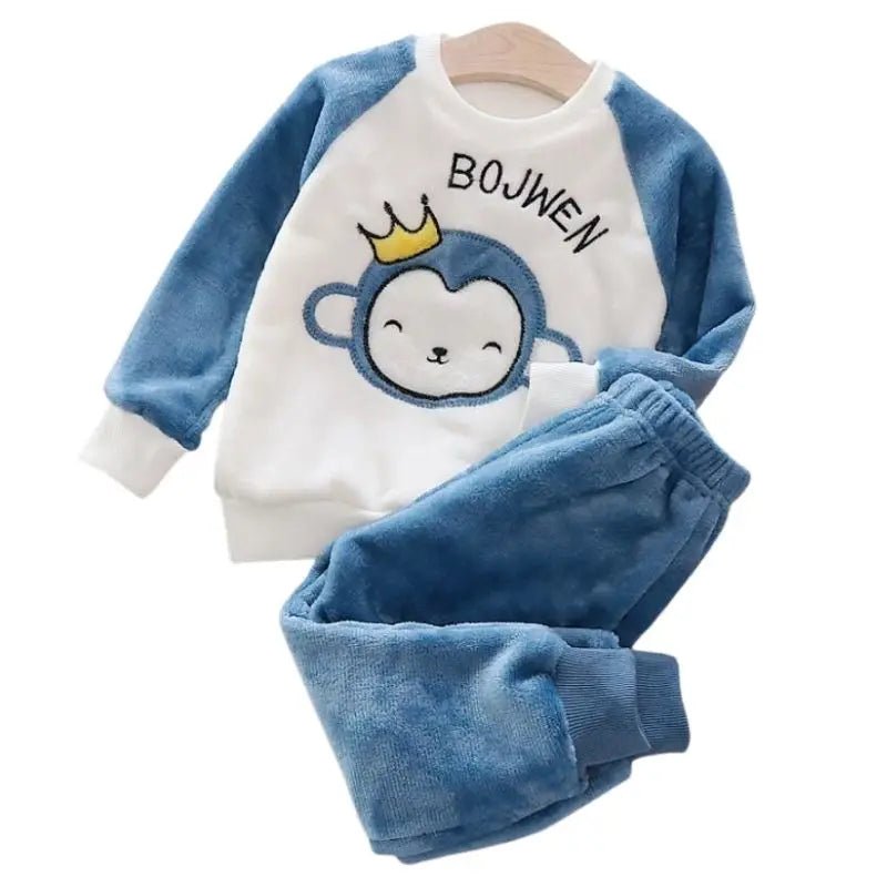 1 - 4Y Boys Pantsuit Plus Velvet Flannel Family Outfit Child Winter Warm Sleepwear Suit Girls Thick Coral Fleece Pajama Sets 2Pcs - PratSN