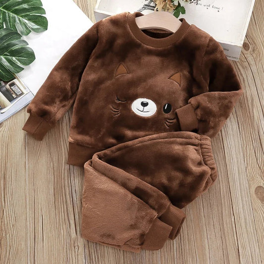 1 - 4Y Boys Pantsuit Plus Velvet Flannel Family Outfit Child Winter Warm Sleepwear Suit Girls Thick Coral Fleece Pajama Sets 2Pcs - PratSN