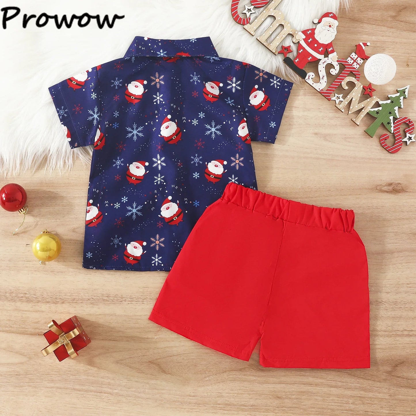 1 - 5Y Baby Toddler Boys New Year Outfits For Boys Short Sleeve Blue Santa Claus Shirts and Red Shorts Boy Christmas Clothes Sets - PratSN