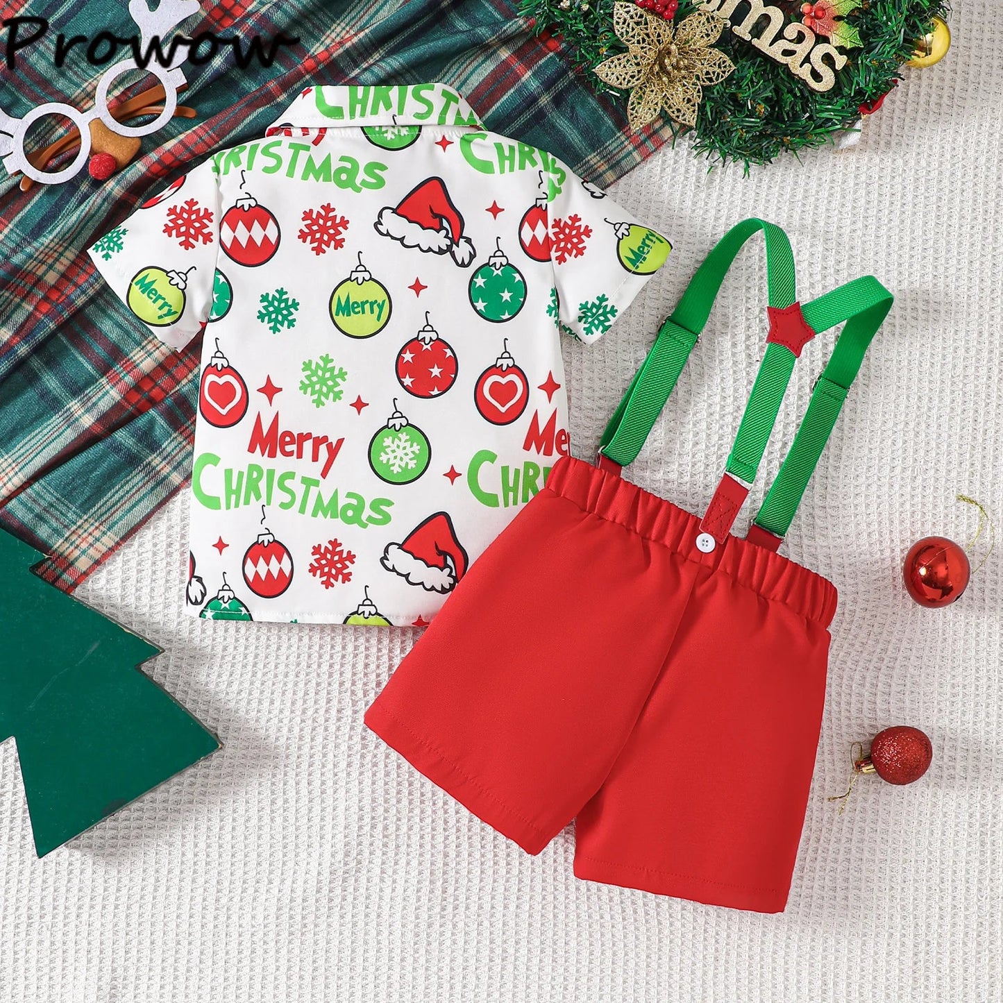 1 - 5Y Baby Toddler Boys New Year Outfits For Boys Short Sleeve Blue Santa Claus Shirts and Red Shorts Boy Christmas Clothes Sets - PratSN