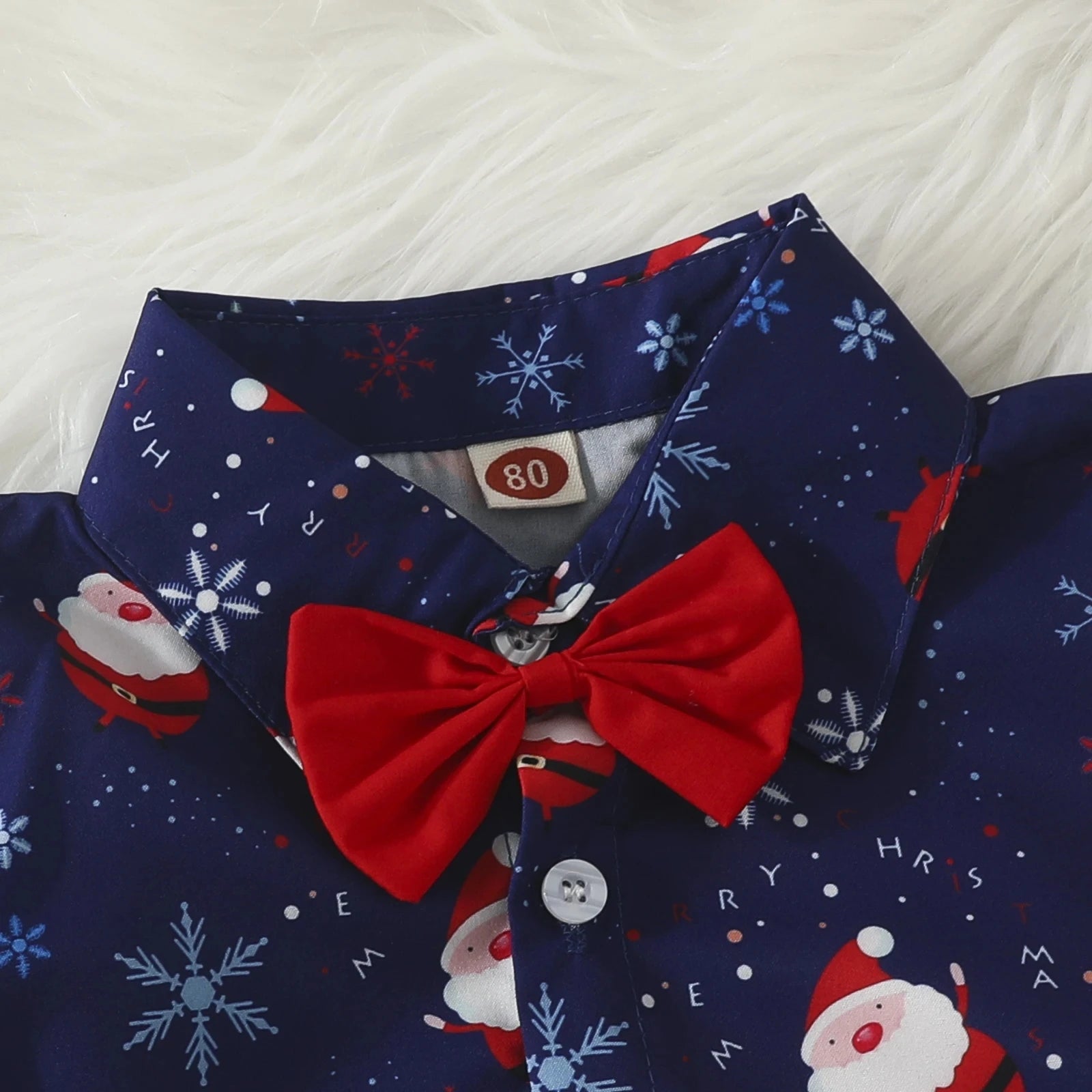 1 - 5Y Baby Toddler Boys New Year Outfits For Boys Short Sleeve Blue Santa Claus Shirts and Red Shorts Boy Christmas Clothes Sets - PratSN