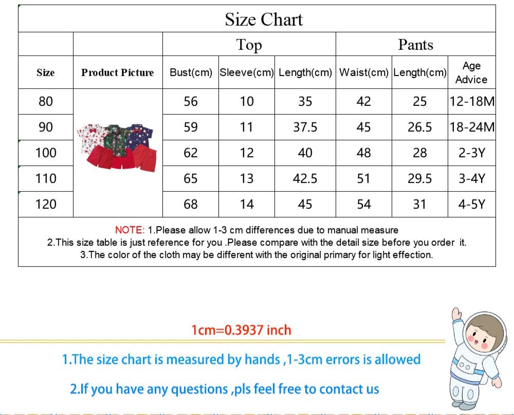 1 - 5Y Baby Toddler Boys New Year Outfits For Boys Short Sleeve Blue Santa Claus Shirts and Red Shorts Boy Christmas Clothes Sets - PratSN