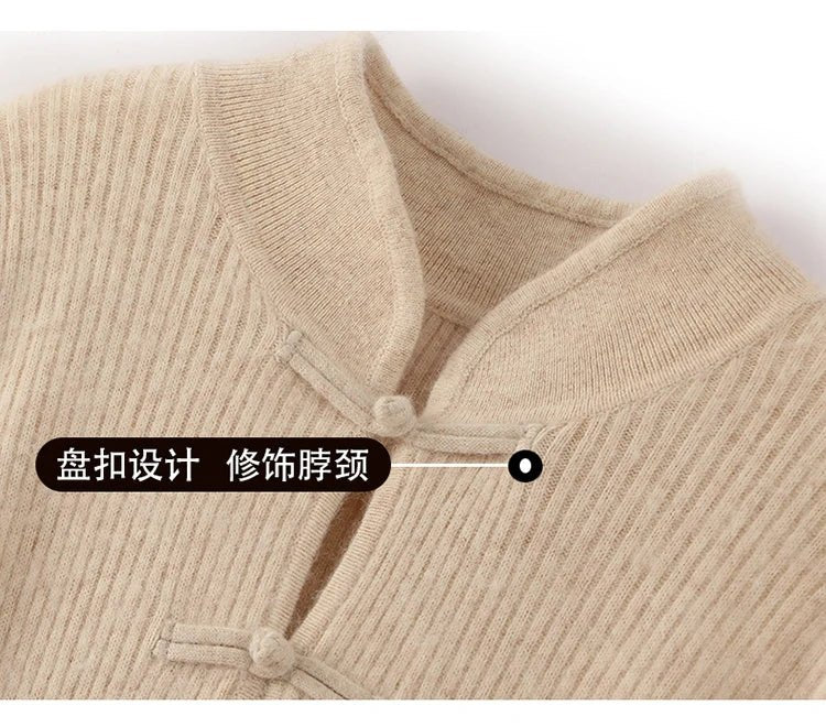 100% Mink Cashmere Knitted Dress Ladies Stand Collar Buckle Long Skirts Retro High Waist Over Knee Slim Dress New Thick Sweater - PratSN