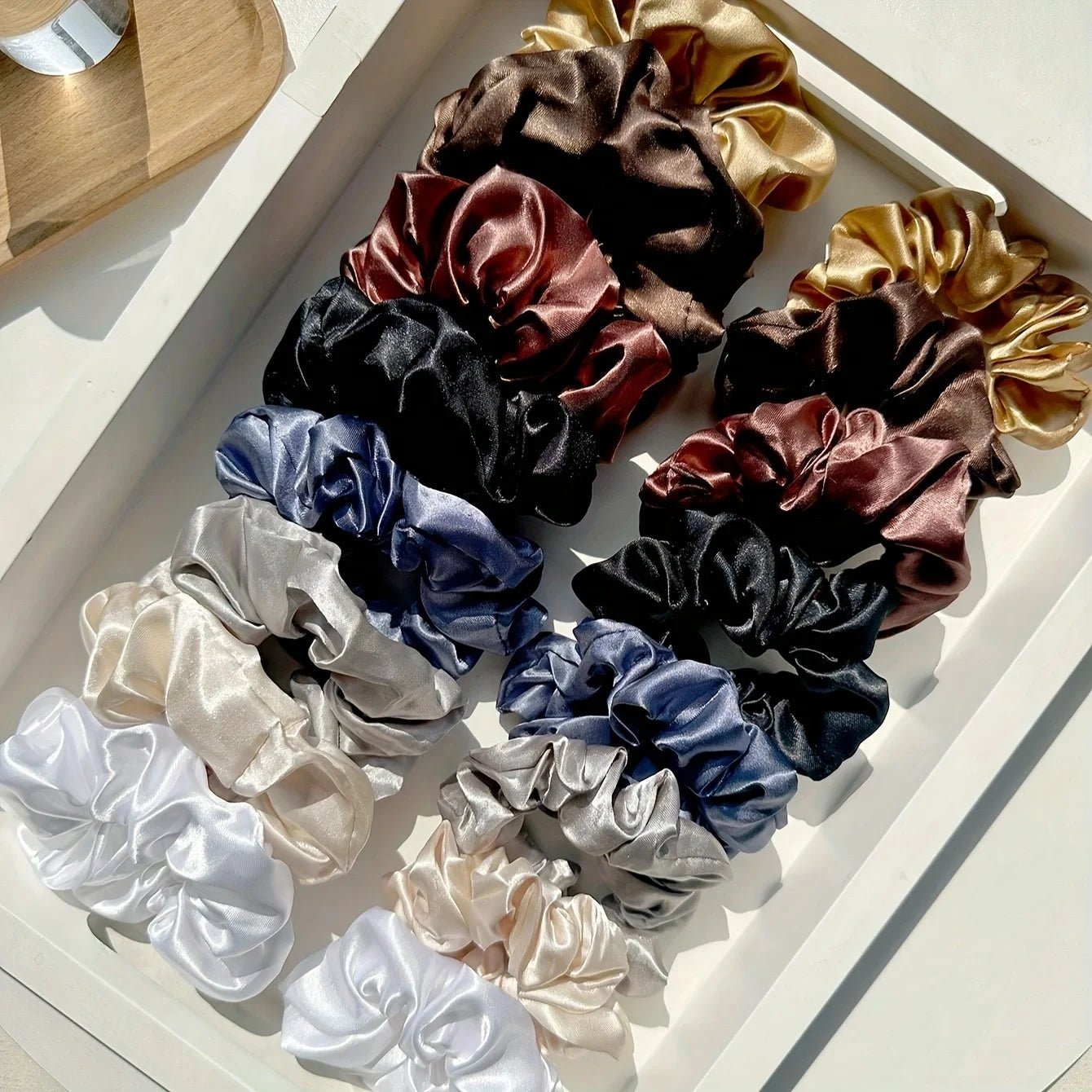 16 - piece set of soft satin hair ties in pink and brown colors | suitable for wearing in all settings - PratSN