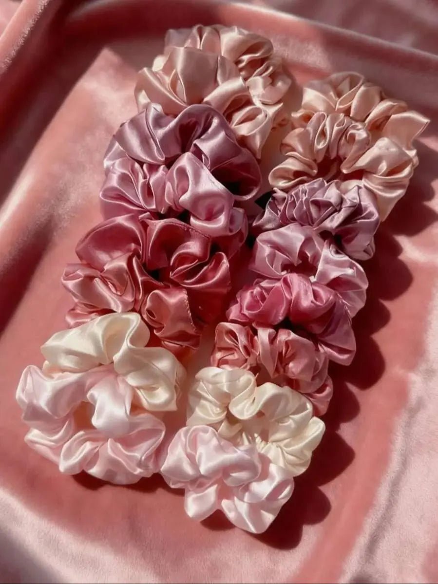 16 - piece set of soft satin hair ties in pink and brown colors | suitable for wearing in all settings - PratSN