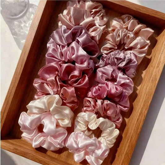 16 - piece set of soft satin hair ties in pink and brown colors | suitable for wearing in all settings - PratSN