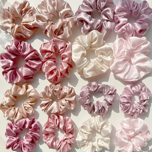 16 - piece set of soft satin hair ties in pink and brown colors | suitable for wearing in all settings - PratSN