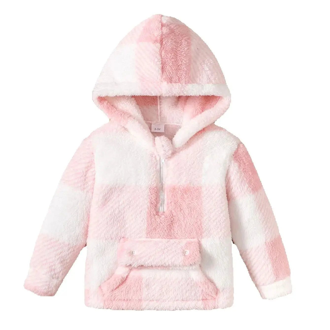 2 - 8 Years Kids Girl Plush Overcoat Long Sleeves Lapel Zippered Coat for Winter Outdoor Wear Fashion Color Blocking Warm Top - PratSN
