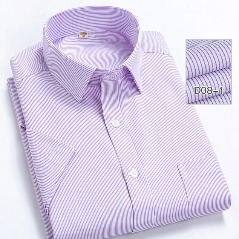2022 Plus Size 8xL 7XL 6XL Men's Business Short Sleeve Fomal Shirts Man Striped Summer Work Dress Shirt Soft White - PratSN