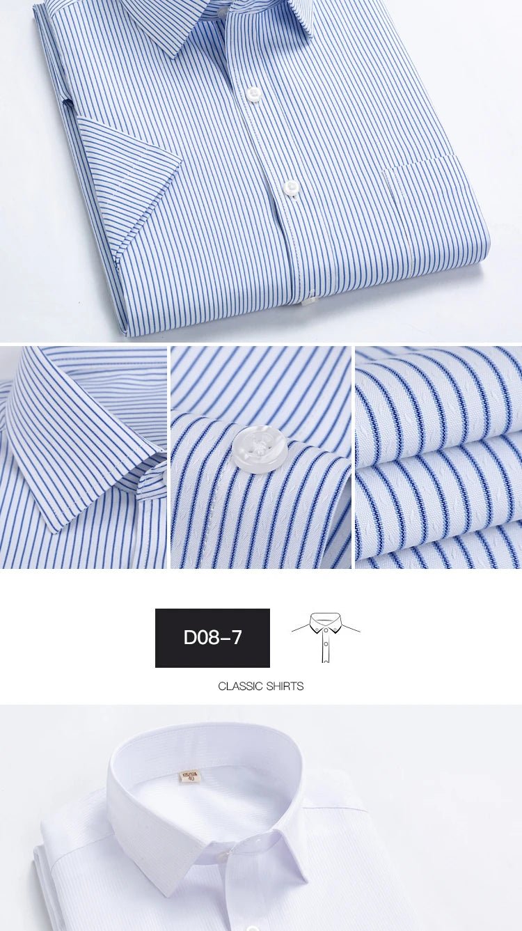 2022 Plus Size 8xL 7XL 6XL Men's Business Short Sleeve Fomal Shirts Man Striped Summer Work Dress Shirt Soft White - PratSN