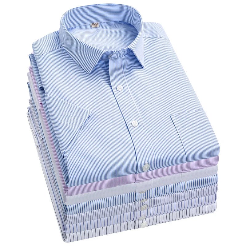 2022 Plus Size 8xL 7XL 6XL Men's Business Short Sleeve Fomal Shirts Man Striped Summer Work Dress Shirt Soft White - PratSN