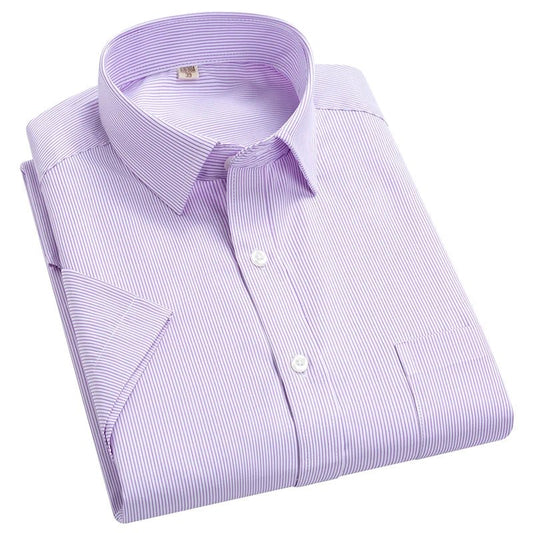 2022 Plus Size 8xL 7XL 6XL Men's Business Short Sleeve Fomal Shirts Man Striped Summer Work Dress Shirt Soft White - PratSN