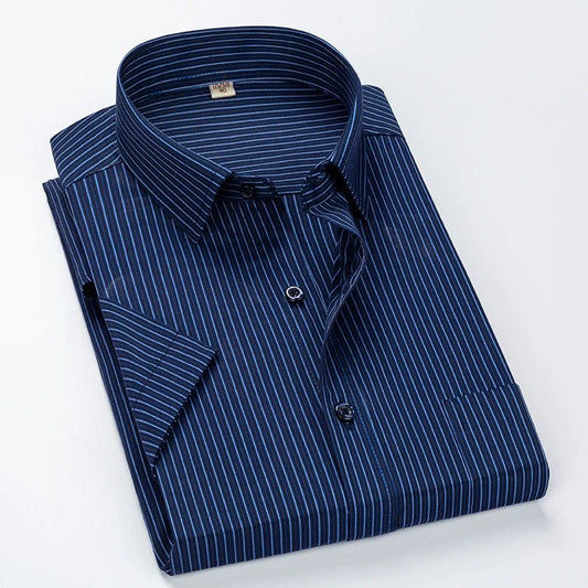 2022 Plus Size 8xL 7XL 6XL Men's Business Short Sleeve Fomal Shirts Man Striped Summer Work Dress Shirt Soft White - PratSN