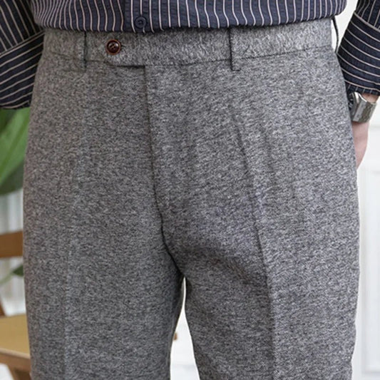 2023 Fall Men's Thick Tweed Solid Color Suit Pant Feet Casual British High Waist Pants Office - trousers Men Dress Pant Trousers - PratSN