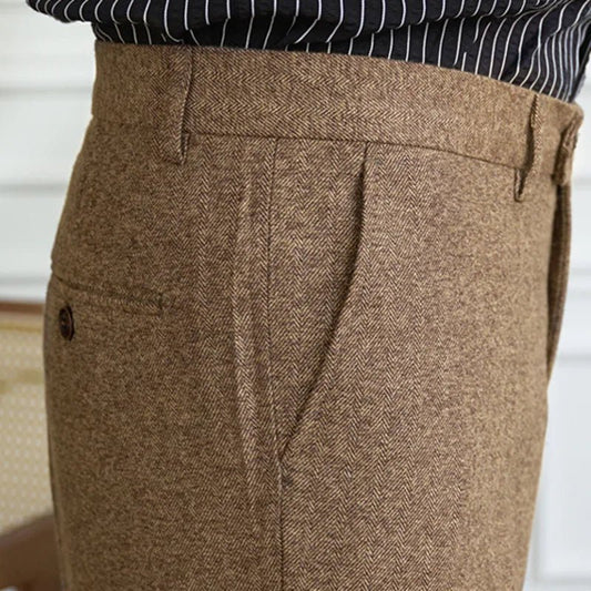 2023 Fall Men's Thick Tweed Solid Color Suit Pant Feet Casual British High Waist Pants Office - trousers Men Dress Pant Trousers - PratSN