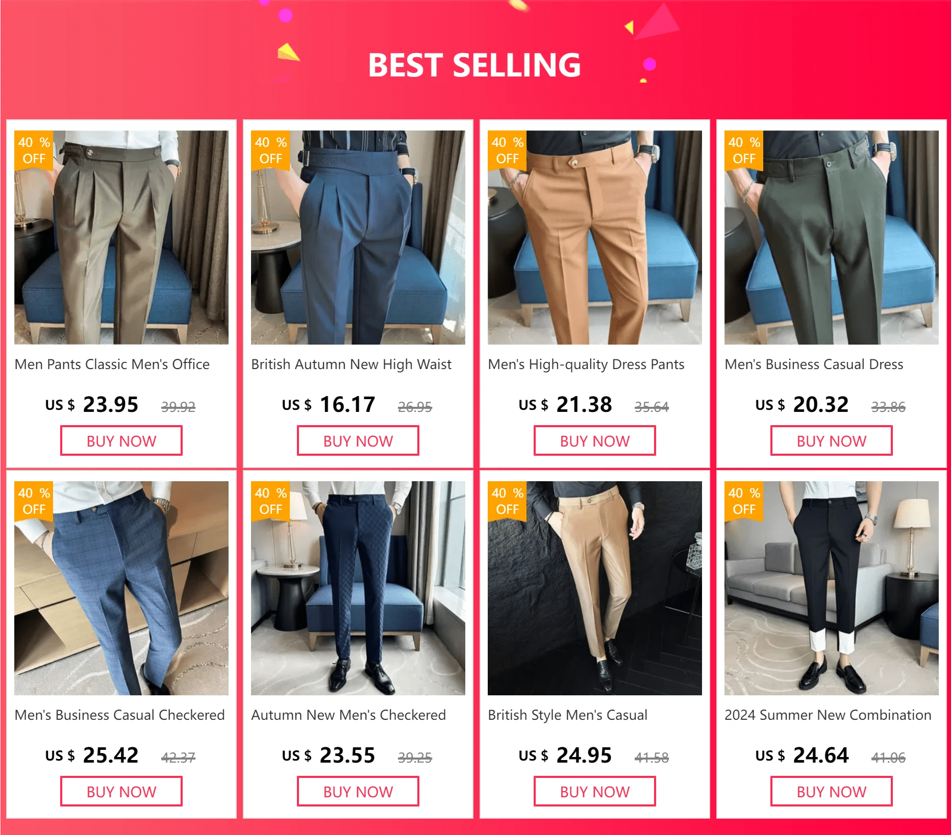 2023 Spring and Summer New Men's Casual Business Dress Pants Fashion Social Solid Wedding Party Suit Pants Slim Fit Suit Pants - PratSN