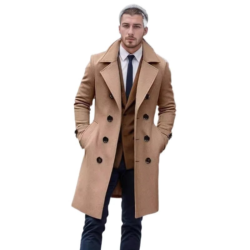 2024 Autumn and Winter High - quality Thick Long Double Breasted Men's Woolen Coat Slim Fit Woolen Coat - PratSN