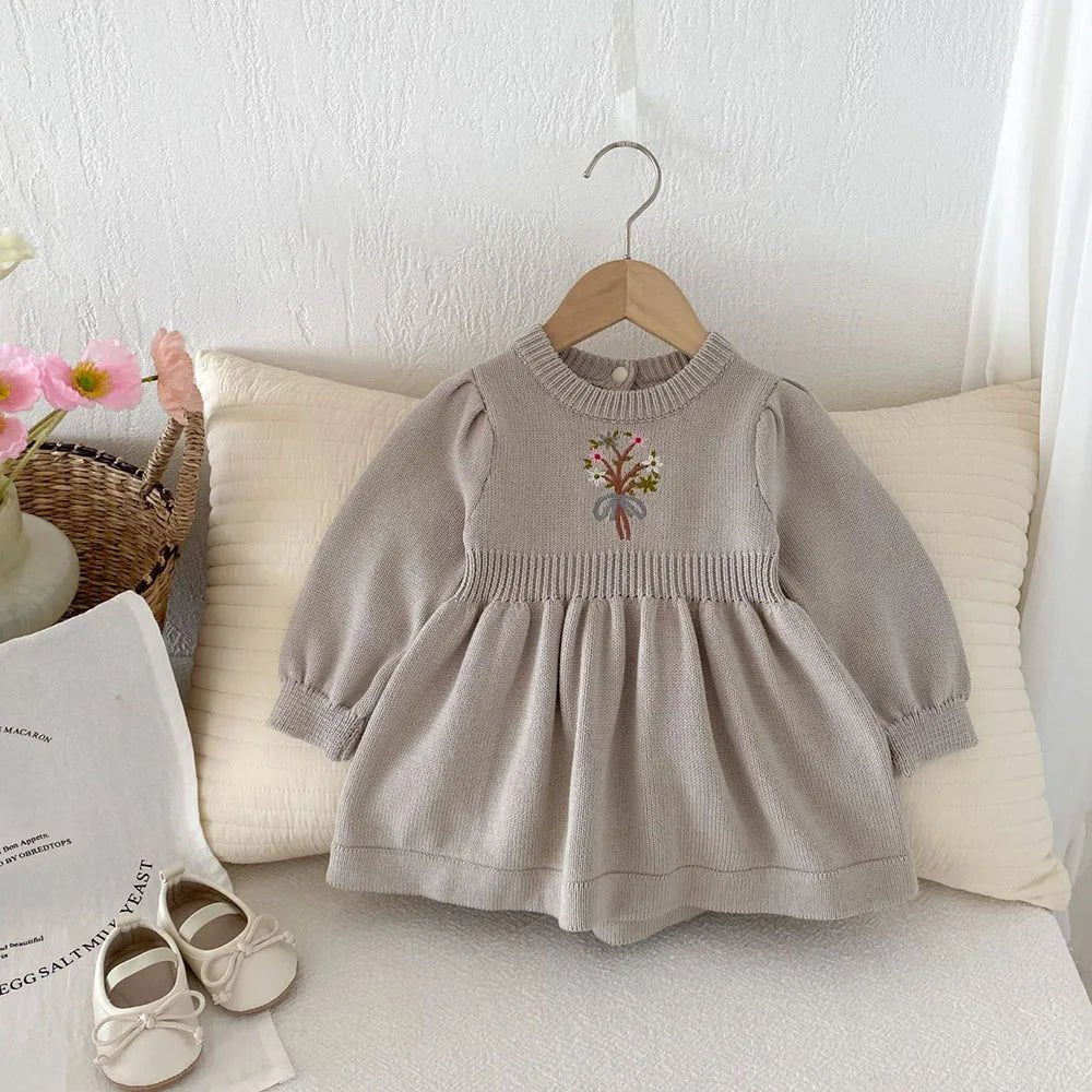 2024 Autumn New Baby Girls Clothes Embroidery Dress for Girls Knit A Line Dress Infant Girls Clothing - PratSN