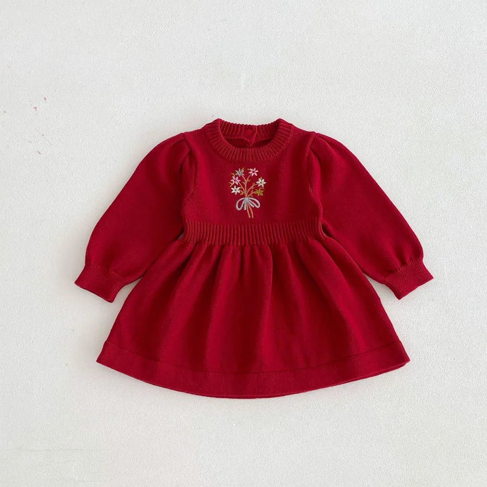 2024 Autumn New Baby Girls Clothes Embroidery Dress for Girls Knit A Line Dress Infant Girls Clothing - PratSN