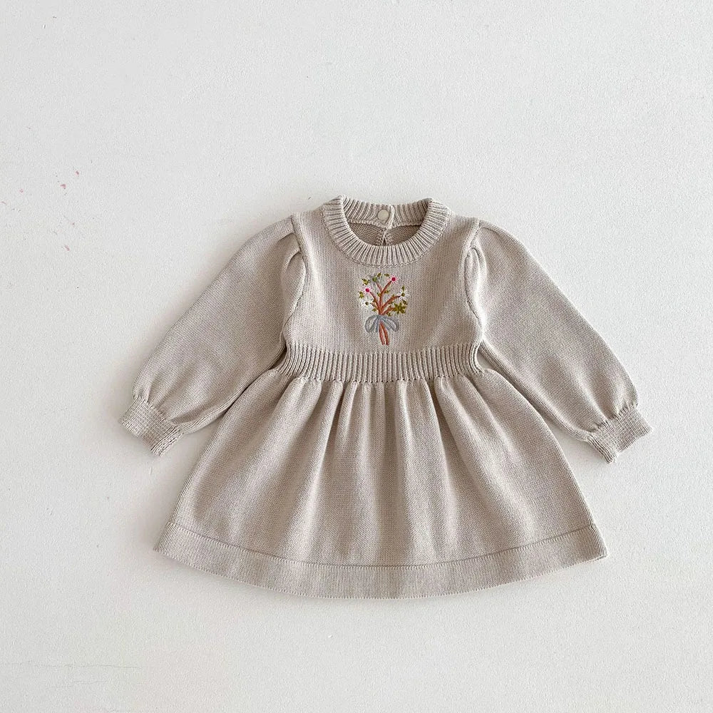 2024 Autumn New Baby Girls Clothes Embroidery Dress for Girls Knit A Line Dress Infant Girls Clothing - PratSN