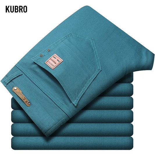 2024 Autumn New Men's Bright Stretch Fit Jeans Trendy Denim Straight - leg Trousers Male Red Lake Blue Yellow Trousers - PratSN