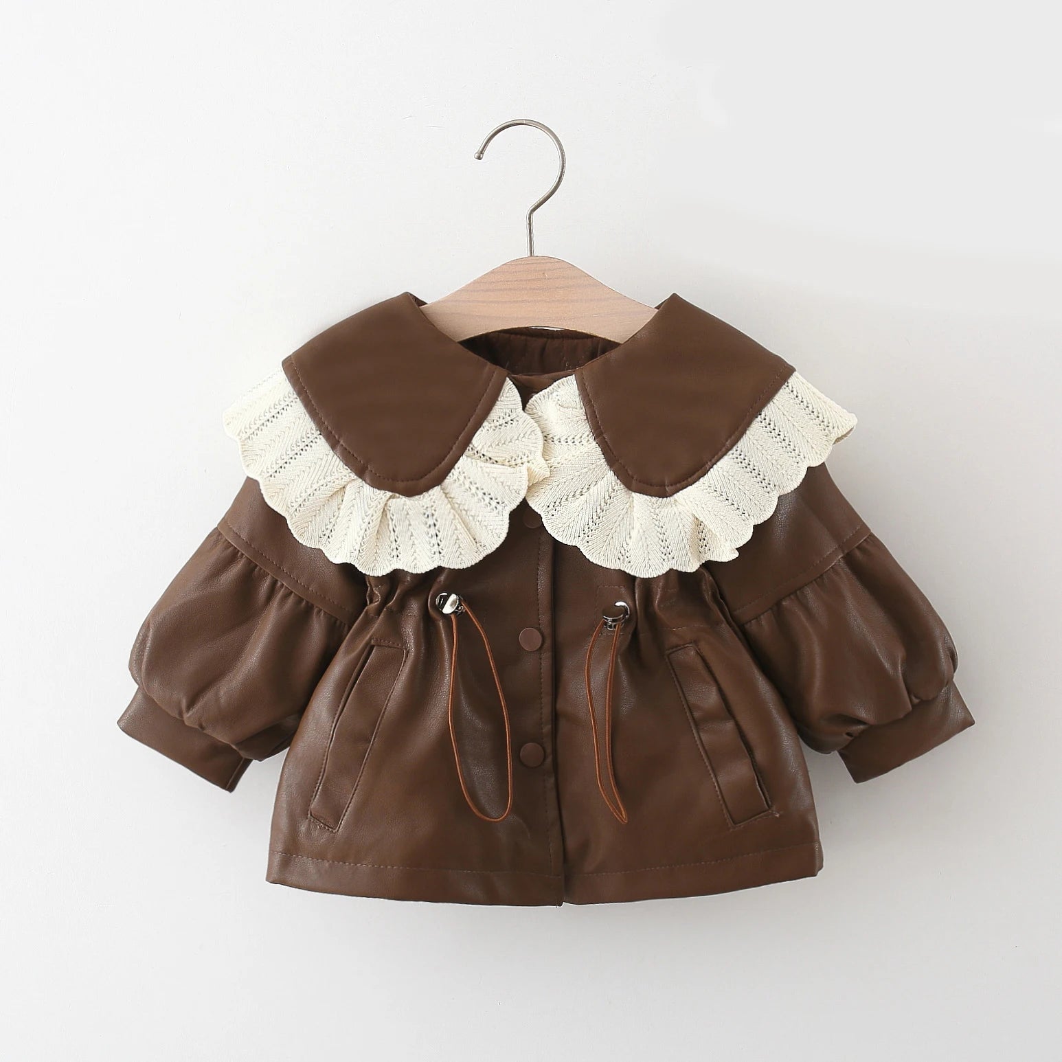 2024 Autumn Winter Outerwear Baby Girl Coats Korean Style Fashion PU Doll Collar Cute Newborn Warm Jacket Toddler Clothes BC853 - PratSN