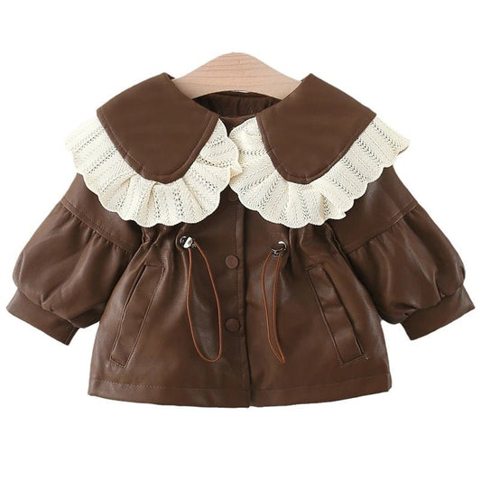 2024 Autumn Winter Outerwear Baby Girl Coats Korean Style Fashion PU Doll Collar Cute Newborn Warm Jacket Toddler Clothes BC853 - PratSN