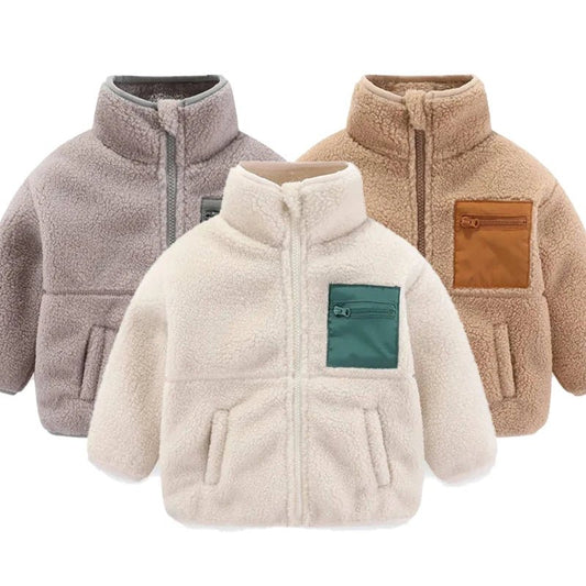 2024 Autumn/Winter New Thickened Cotton Coat Lamb Fleece Warm Hooded Color Block Coat 2 - 7 Year Old Outdoor Childrens Coat - PratSN