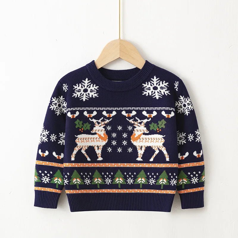 2024 Christmas Sweatshirts Winter Boy Girl Print Knit Sweater Pullover Cotton Clothes Autumn Kids Slouchy Soft Clothing Knitwear - PratSN