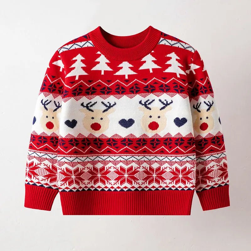 2024 Christmas Sweatshirts Winter Boy Girl Print Knit Sweater Pullover Cotton Clothes Autumn Kids Slouchy Soft Clothing Knitwear - PratSN