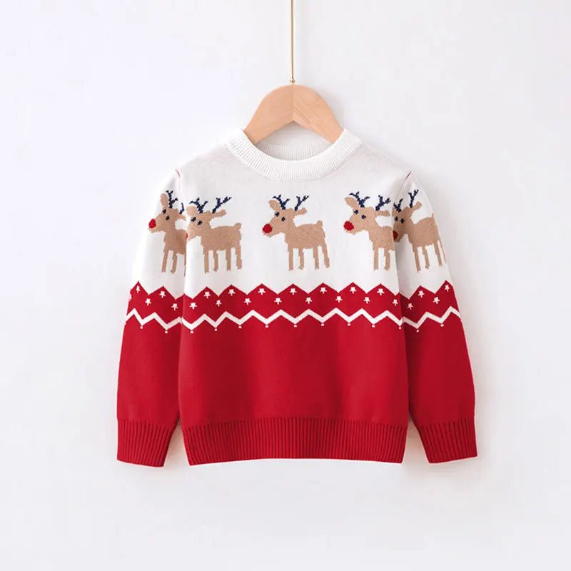 2024 Christmas Sweatshirts Winter Boy Girl Print Knit Sweater Pullover Cotton Clothes Autumn Kids Slouchy Soft Clothing Knitwear - PratSN