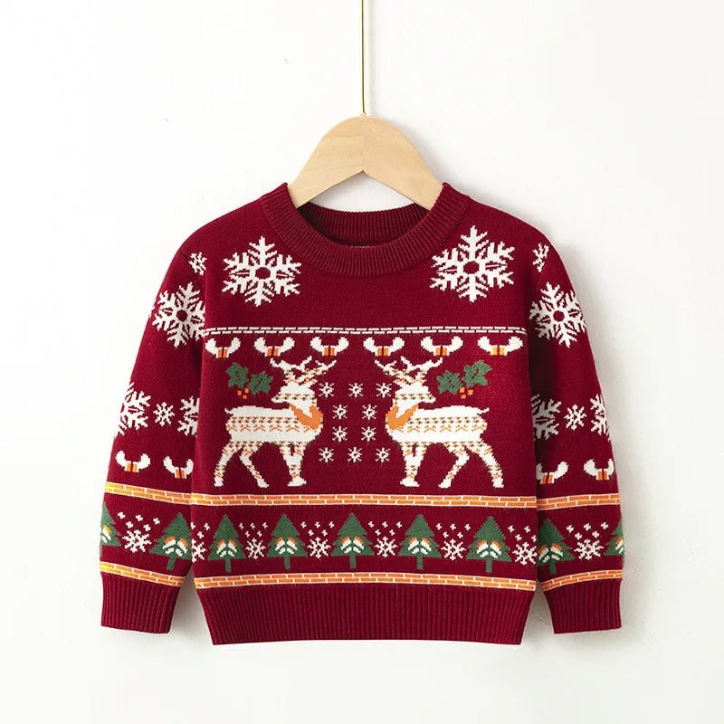 2024 Christmas Sweatshirts Winter Boy Girl Print Knit Sweater Pullover Cotton Clothes Autumn Kids Slouchy Soft Clothing Knitwear - PratSN