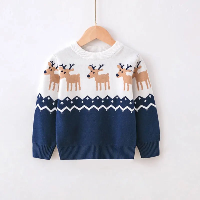 2024 Christmas Sweatshirts Winter Boy Girl Print Knit Sweater Pullover Cotton Clothes Autumn Kids Slouchy Soft Clothing Knitwear - PratSN
